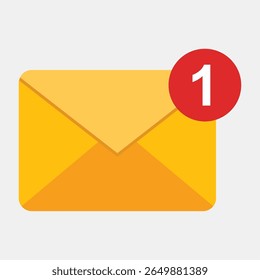 New email notification icon. A closed envelope with a red counter showing one unread message waiting in the inbox. You've got mail concept.