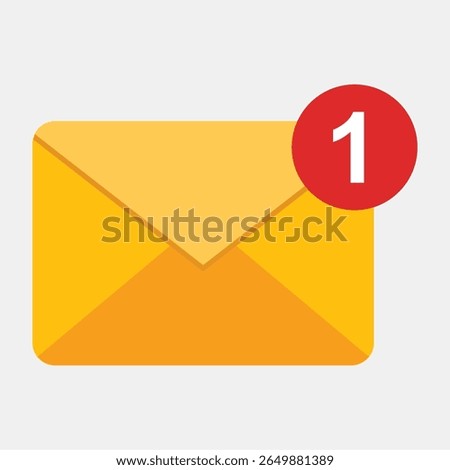 New email notification icon. A closed envelope with a red counter showing one unread message waiting in the inbox. You've got mail concept.