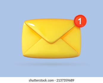 New email notification icon. Unread mail logo. 3d cartoon vector illustration.