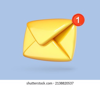 New email notification icon. Unread mail logo. 3d cartoon vector illustration.