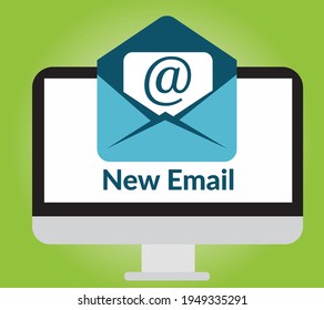 New Email notification. New email on the computer screen. Vector illustration in flat style.