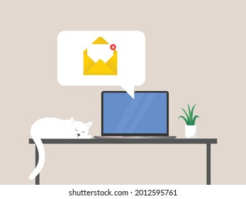 New email notification on laptop screen