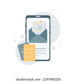 New Email Notification On Mobile Phone, Smartphone Screen With New Unread Email And Read Envelope Icons, Inbox Concept. Vector Icon Illustration