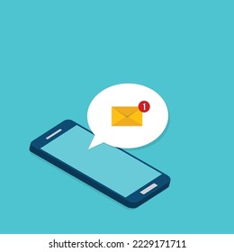 New email notification on the smartphone screen isometric 