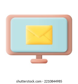 New Email on Computer Screen Isolated on White Background. Email Notification Concept. 3D Vector illustration