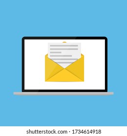 Nuevo e-mail en el concepto de notificación de pantalla del portátil. Ilustración del vector EPS10