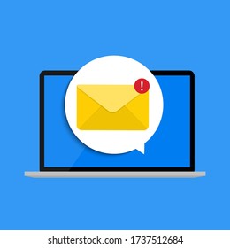 Nuevo e-mail en el concepto de notificación de pantalla del portátil. Ilustración del vector EPS10