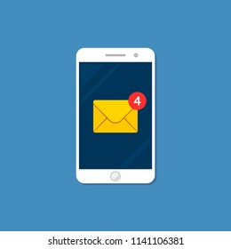 New email on smartphone screen. Email notification concept. Vector illustration in flat style.
