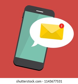 New Email on the smartphone screen notification concept. Vector illustration EPS10
