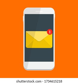 Nuevo correo electrónico en el concepto de notificación de pantalla de smartphone. Ilustración del vector EPS10