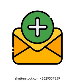 Nuevo Vector de correo electrónico para notificaciones de mensajes entrantes y de correo. Icono del sobre con la insignia de la alerta, el mensaje fresco y el papeleo digital