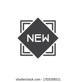 New emblem label vector icon. filled flat sign for mobile concept and web design. Square new sticker glyph icon. Symbol, logo illustration. Vector graphics
