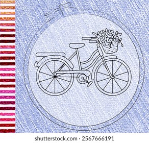 New embroidery. Colorful seamless pattern brush embroidery thread seam, fabric sewing machine stitches line border, textile seam. Needlework.  Template tambour frame with a canvas, element...