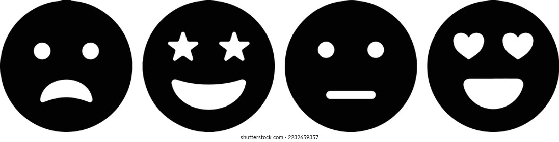 New Emojis list yellow face icon set. Modern Emoticons Set. Different Reactions design. smile yellow icon design