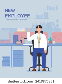 New employee concept. Man and woman in business suits. Vector illustration