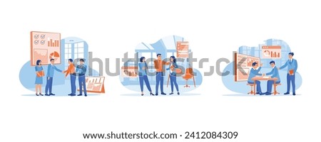 New employee concept. Welcome to join our team. Manager shaking hands with new employee. Businessman shaking hands with colleague. set flat vector modern illustration 