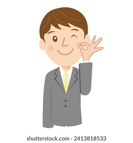 New employee, Good, male, OK sign