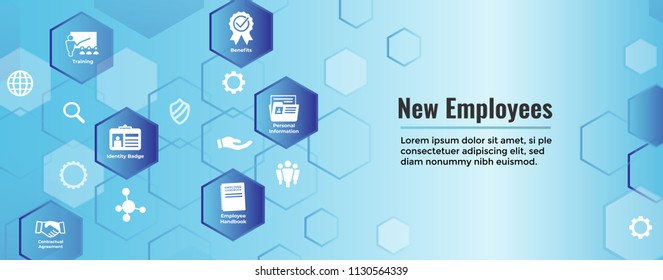 New Employee Hiring Process icon set  with handbook, checklist, etc
