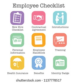 New Employee Hiring Process Icon Set   With Checklist, Handshake, Training, Etc