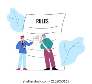 New employee signing policy of company corporate rules, flat cartoon vector illustration isolated on white background. Legal regulatory compliance concept of banner.