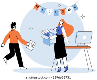 New employee. Vector illustration. The new employee adds to diverse mix staff, contributing their unique character and expertise Colleagues and team members play vital role in helping new employee