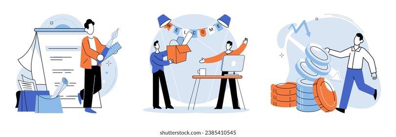 New employee. Vector illustration. Colleagues and team members play vital role in helping new employee feel welcome and supported Effective communication and cooperation within team are essential