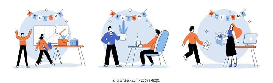 New employee. Vector illustration. The new employee metaphor emphasizes importance recruiting specialists and professionals who cbring specific skills and knowledge to company The recruitment process