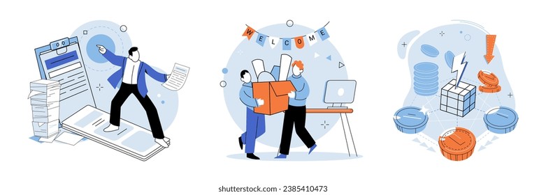 New employee. Vector illustration. The new employee metaphor emphasizes importance recruiting specialists and professionals who cbring specific skills and knowledge to company The recruitment process