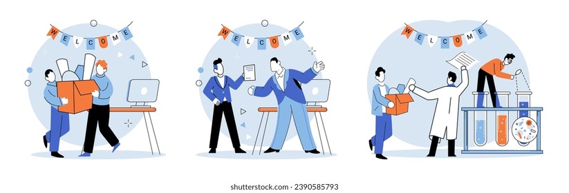 New employee. Vector illustration. The new employee metaphor highlights significance mentorship and support from experienced colleagues in helping new employee succeed The new employee metaphor