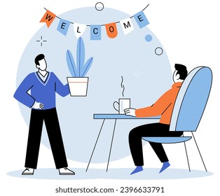 New employee. Vector illustration. The new employee metaphor highlights employment process, including recruitment, hiring, and onboarding Managers and HR professionals play crucial role in finding