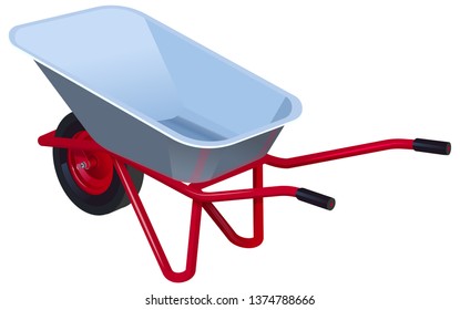 New empty modern garden wheelbarrow. Garden car isolated on white. Vector illustration