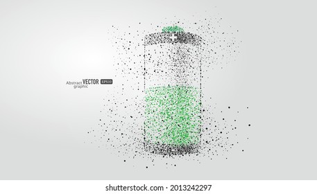 The new energy battery is composed of particles on gray background. Abstract vector technology business background.
