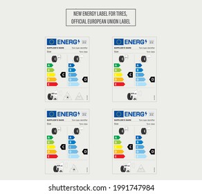 neues Energieetikett für Reifen, offizielles europäisches Gewerkschaftszeichen, vollständige Datei und Vektorgrafik