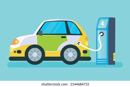 New Energy Vehicle Is Charging At Charging Pile, Low Carbon Life, Vector Illustration