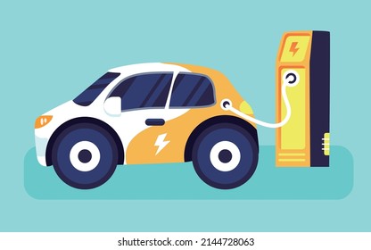 New Energy Vehicle Is Charging At Charging Pile, Low Carbon Life, Vector Illustration