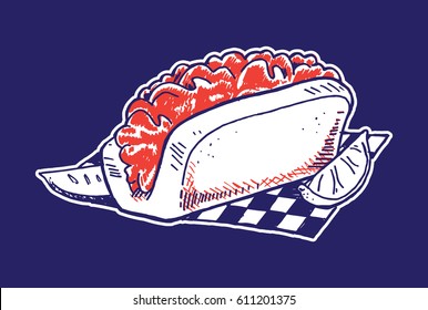 New England Lobster Roll hand drawn