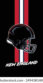 New England Team Colored Football helmets Stripes Black Background