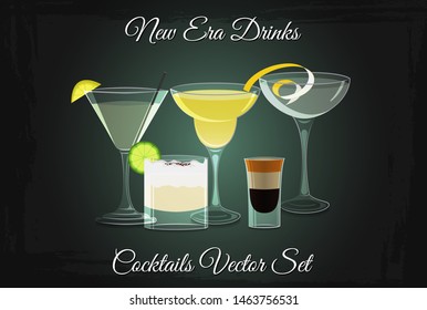 New era drinks alcohol cocktails vector set