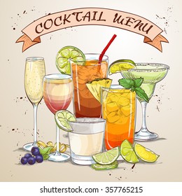 New Era Drinks Coctail Menu, Excellent Vector Illustration, EPS 10