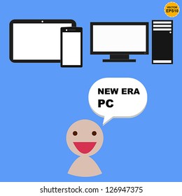 New era pc with cartoon quote talk. Vector