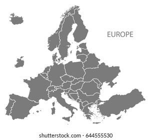 NEW EUROPEAN MAP after exit of Britain with all countries in grey 