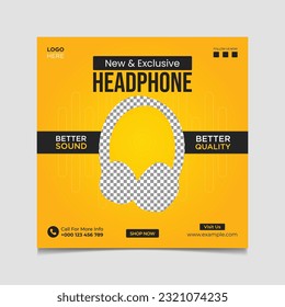 New and Exclusive Headphone Vector Social Media Post Design Template.
