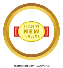 New exclusive product label vector icon in golden circle, cartoon style isolated on white background
