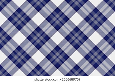 Nueva textura inconsútil de la tela, tela escocesa de Vector caliente. Patrón de fondo de cuadros claros de tartán en paleta de colores blanco y azul.