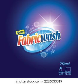 New Fabric Wash clean laundry detergent Design Template for detergent and liquid ads with and water splash, soap bubbles. Advertising concept design for product, Vector illustration Realistic.