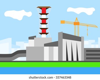 New factory with tower. Clean environment. Vector illustration.