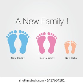a new family concept -  new daddy, new mummy, new baby -  greeting card 
