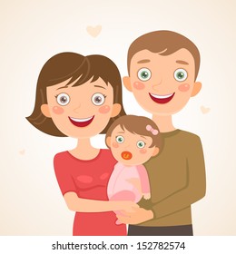 New family with girl. Happy family