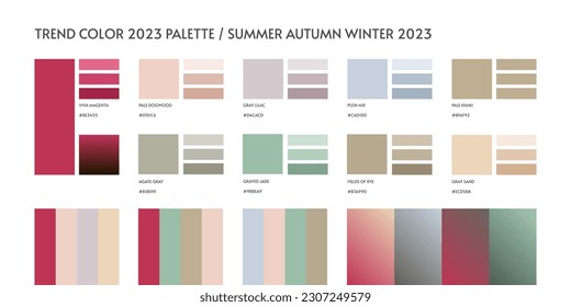 New fashion color and gradients trend 2023. Color palette forecast of the future color trend and gradients new color combinations Summer Autumn Winter 2023