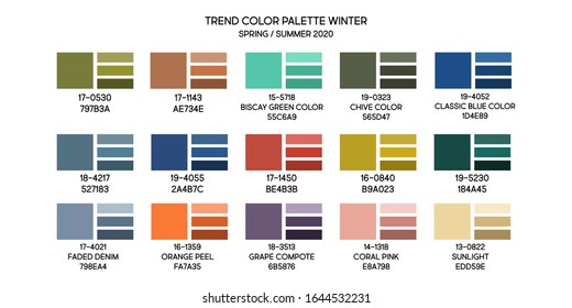 New fashion color trend spring summer autumn 2020. Color palette forecast of the future color trend, a juicy collection of shades